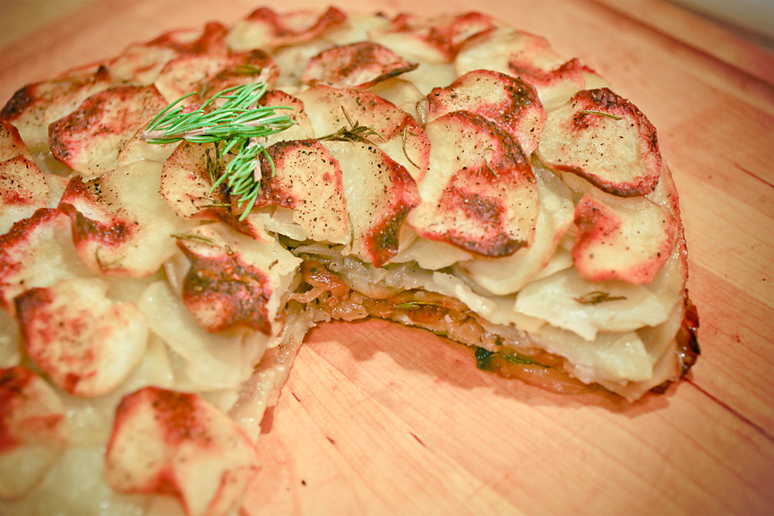 Caramelized Onion Potato Galette with Clarified Rosemary Butter